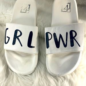 GIRL POWER white slides women’s size 9